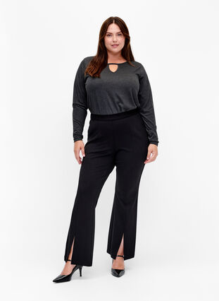 Zizzifashion Melange blouse with long sleeves, Black Mel. , Model image number 2