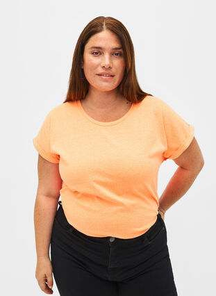 Zizzifashion Neon colored cotton t-shirt, Neon Coral, Model image number 0