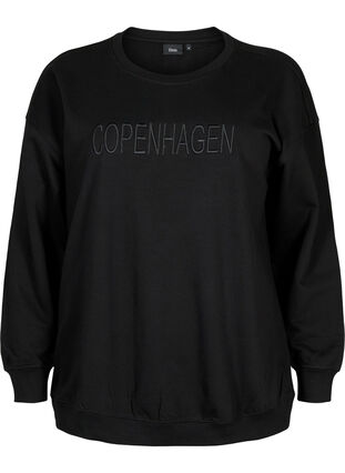 Zizzifashion Sweatshirt with embroidered text, Black Copenhagen , Packshot image number 0