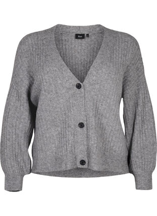 Zizzifashion Melange cardigan in rib knit, Light Grey Melange, Packshot image number 0