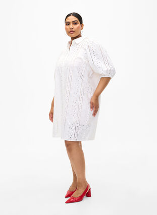 Zizzifashion Cotton shirt dress with broderie anglaise, Off White, Model image number 2