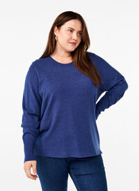 FLASH - Knitted blouse with a round neck, Estate Blue Mel., Model