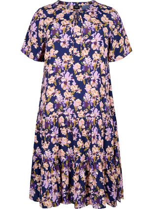 Zizzifashion Short sleeve viscose dress with print, Small Flower AOP, Packshot image number 0