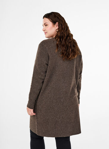 Zizzifashion Ribbed Knit Cardigan with Pockets, Espresso Mel., Model image number 1