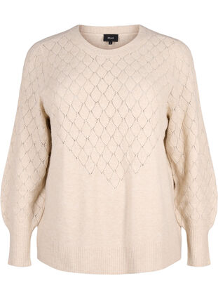 Zizzifashion Knitted blouse with lace pattern, Pumice Stone Mel., Packshot image number 0