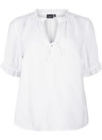 Short-sleeved viscose blouse with ruffle details