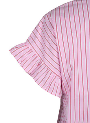 Zizzifashion Striped blouse with peplum and ruffle details, Pink Red Stripe, Packshot image number 3