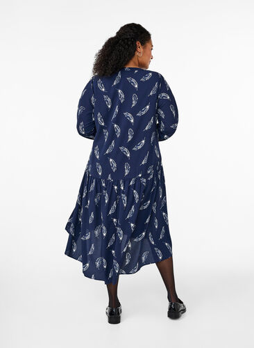 Zizzifashion Midi dress with long sleeves, Navy B. Feather AOP, Model image number 1