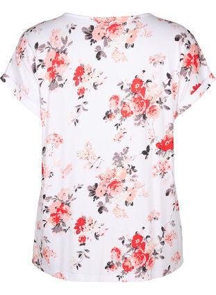 Zizzifashion Floral viscose blouse with short sleeves, White AOP flower, Packshot image number 1