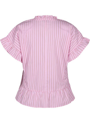 Zizzifashion Striped blouse with peplum and ruffle details, Pink Red Stripe, Packshot image number 1