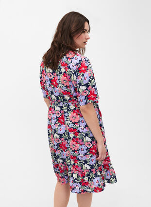 Zizzifashion Printed wrap dress with short sleeves, Multi Big Flower AOP, Model image number 1