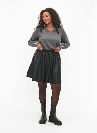 Zizzifashion Long-sleeved blouse with wide cuff and buttons, Dark Grey Melange, Model image number 3