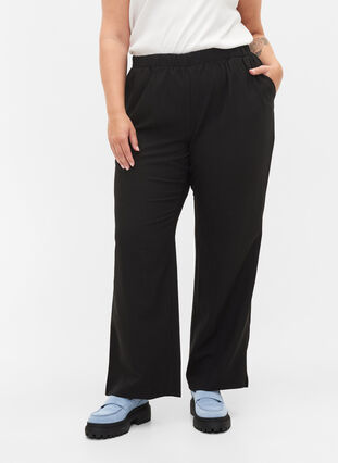 Zizzifashion Flared trousers with pockets, Black, Model image number 3