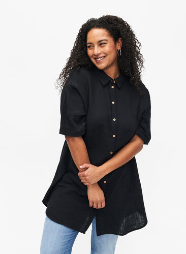 Zizzifashion Short sleeve shirt with buttons, Black, Model image number 0