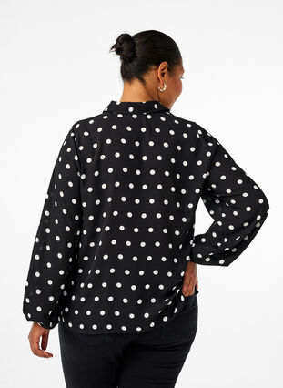 Zizzifashion Dotted shirt with ruffles, Black W. White Dot, Model image number 1