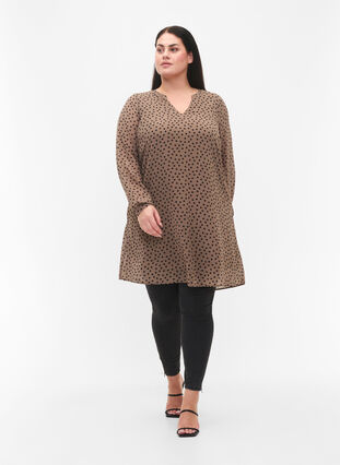 Zizzifashion Long-sleeved dress with V-neck, Falcon Dot, Model image number 2