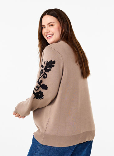 Zizzifashion Knitted blouse with embroidery, Desert Taupe Comb, Model image number 1