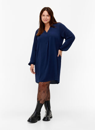 Zizzifashion Long-sleeved V-neck dress, Navy, Model image number 2