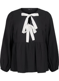 Viscose blouse with bows and long sleeves, Black White Bow, Packshot