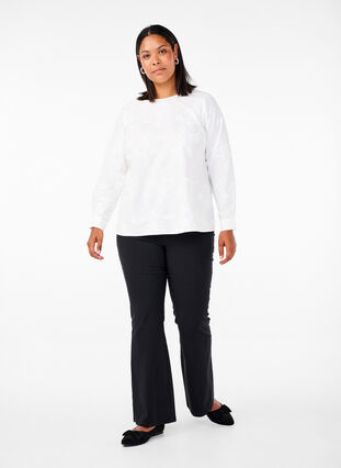 Zizzifashion Long-sleeved blouse with embroidery, Bright White, Model image number 2