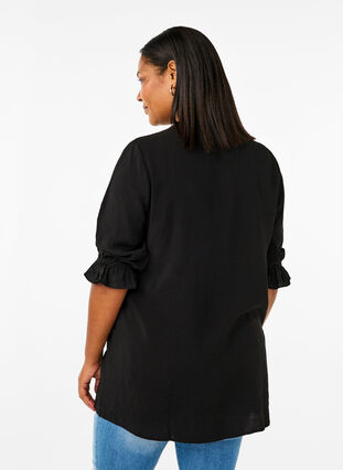 Zizzifashion Long viscose shirt with lace detail, Black, Model image number 1