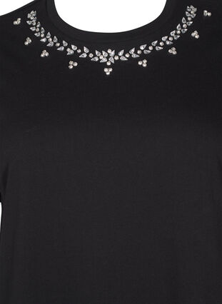 Zizzifashion T-shirt with round neck and rhinestones, Black, Packshot image number 2