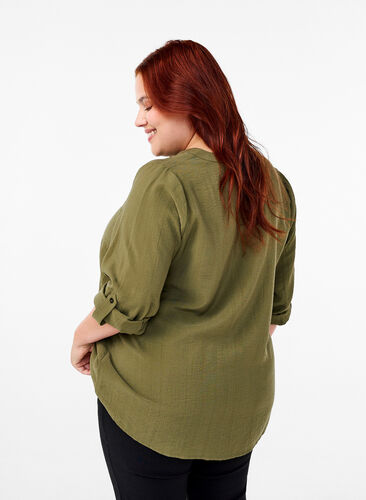 Zizzifashion Viscose shirt blouse with 3/4 sleeves, Winter Moss, Model image number 1