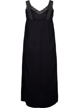 Zizzifashion Midi-length strap dress in viscose with lace, Black, Packshot image number 1