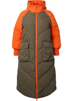 Zizzifashion Long colorblock winter jacket with hood, Bungee Cord Comb, Packshot image number 0