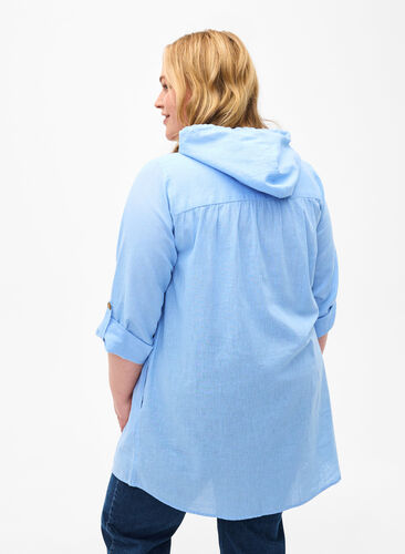 Zizzifashion Hooded tunic in cotton and linen, Serenity, Model image number 1