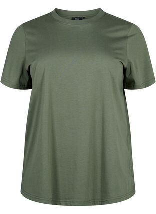 Zizzifashion Basic cotton T-shirt with round neck, Thyme, Packshot image number 0