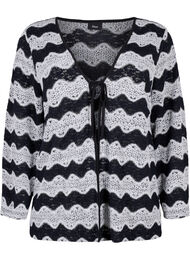 Knitted cardigan with wave pattern, Black Stripe, Packshot