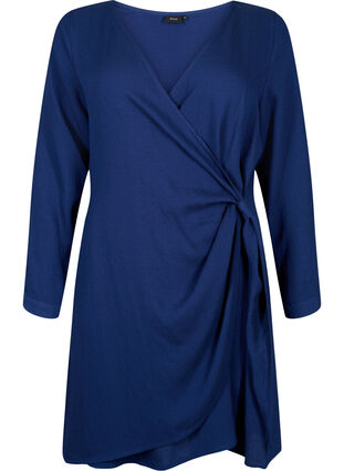 Zizzifashion Long sleeve viscose dress with a wrap look, Medieval Blue, Packshot image number 0