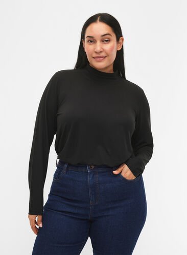 Zizzifashion FLASH - Long sleeve blouse with turtleneck, Black, Model image number 0