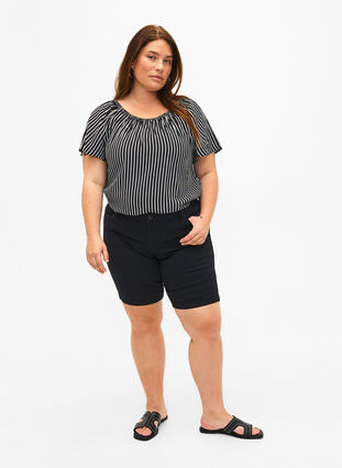 Zizzifashion Striped viscose blouse with short sleeves, Black/ White Stripe, Model image number 2