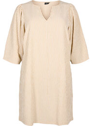 Striped dress with 3/4 sleeves, Camel Stripe, Packshot