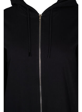 Zizzifashion Long cotton sweat cardigan with hood, Black, Packshot image number 2