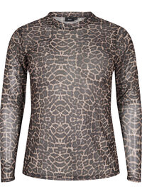 Mesh blouse with leopard pattern