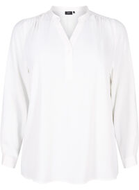 Long-sleeved shirt blouse with V-neck