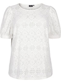 Short-sleeved blouse with lace pattern