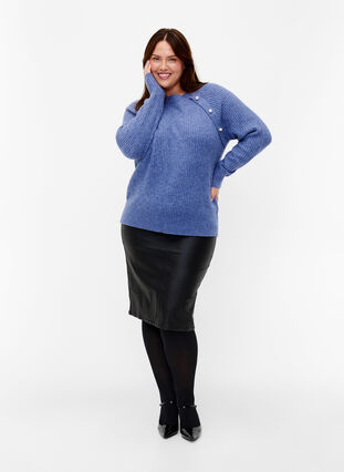 Zizzifashion Melange pullover with pearl buttons, Coastal Fjord Mel., Model image number 2