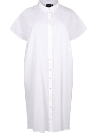 Zizzifashion Long shirt in cotton blend with linen, Bright White, Packshot image number 0