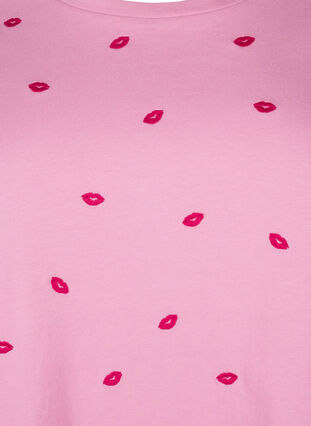 Zizzifashion Organic cotton T-shirt with embroidered lips, Rose Bl. Lips Emb. , Packshot image number 2