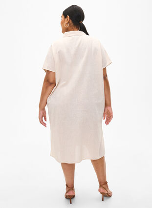 Zizzifashion Long shirt in cotton blend with linen, Sandshell, Model image number 1