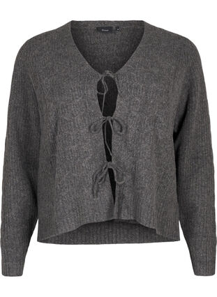 Zizzifashion Knitted cardigan with tie details, Dark Grey Melange, Packshot image number 0