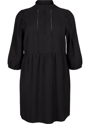 Zizzifashion Knee-length dress with embroidery and 3/4 sleeves, Black, Packshot image number 0