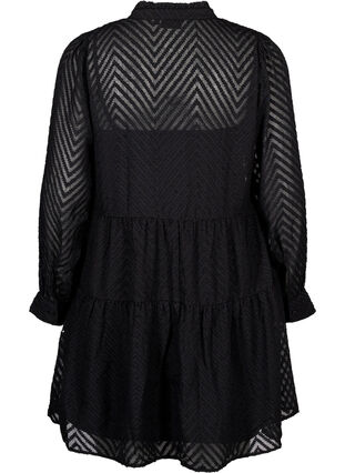 Zizzifashion Textured short dress with a ruffle collar, Black, Packshot image number 1