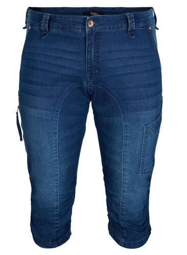 Zizzifashion Slim fit capri jeans with pockets, Dark blue denim, Packshot image number 0