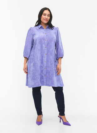 Zizzifashion Corduroy dress with 3/4 sleeves and buttons, Lavender Violet, Model image number 3