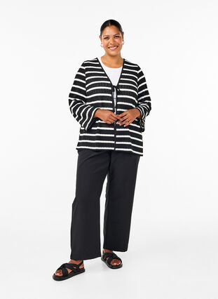 Zizzifashion Cardigan with ties, Black White stripe, Model image number 2